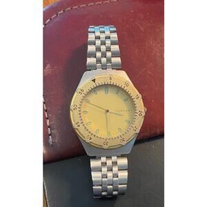 Men's 37mm Brushed Metal Tone Tuscany Watch with Rotating Gold Tone Bezel